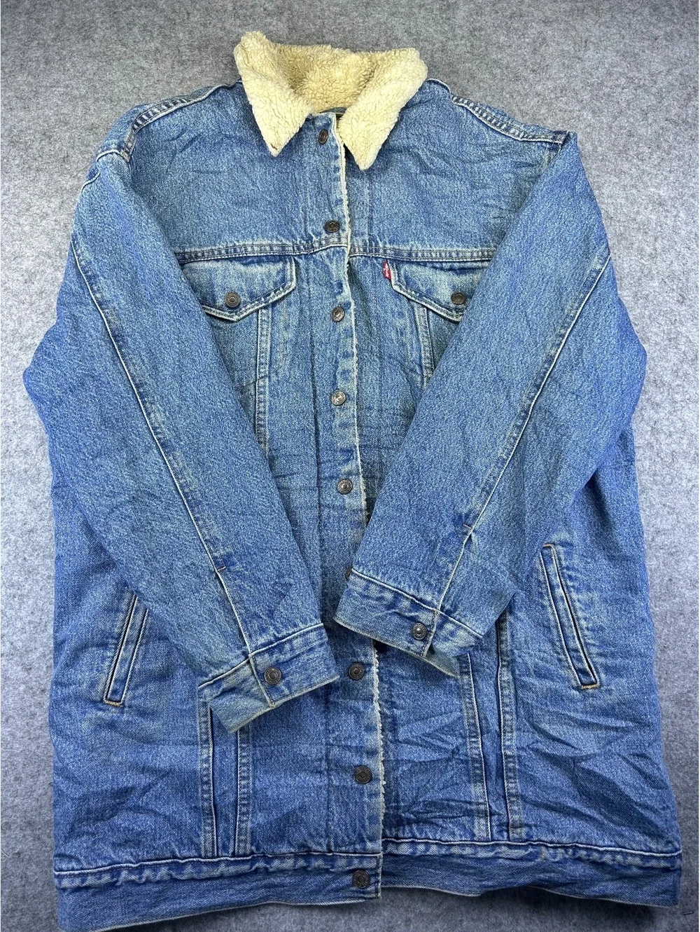 Levi's Sherpa Lined Denim Jacket Sz M Chore Coat Barn Outdoor Western Work Light